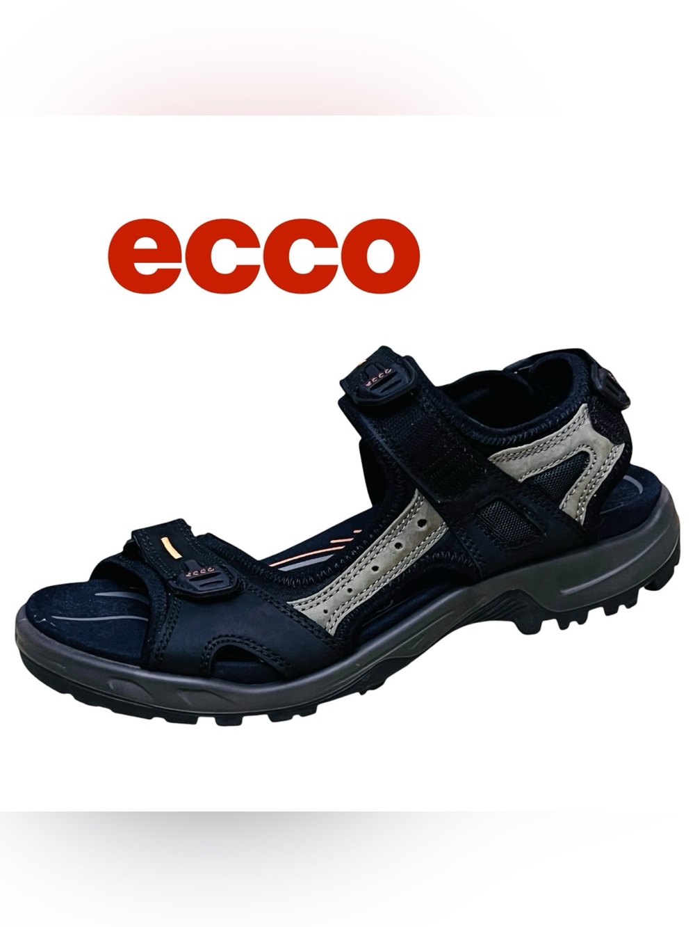 ECCO Women's Offroad Black Leather Ankle Strap Hiking Sandals 45/US 11-11.5